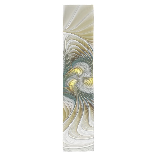 Nobly Golden Teal Abstract Fantasy Fractal Art Short Table Runner (Front)