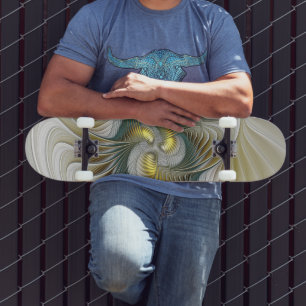 Nobly Golden Teal Abstract Fantasy Fractal Art Skateboard