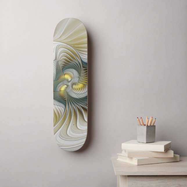 Nobly Golden Teal Abstract Fantasy Fractal Art Skateboard (Wall Art)