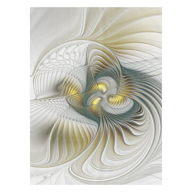 Nobly Golden Teal Abstract Fantasy Fractal Art Tablecloth (Front)