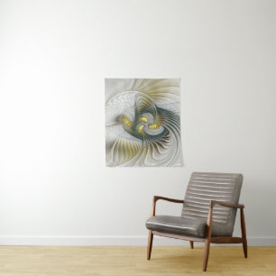 Nobly Golden Teal Abstract Fantasy Fractal Art Tapestry