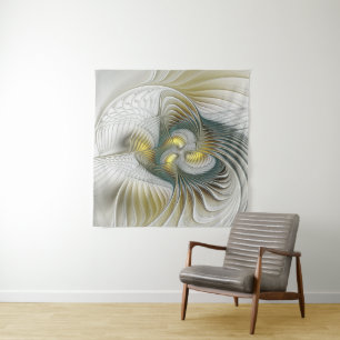 Nobly Golden Teal Abstract Fantasy Fractal Art Tapestry