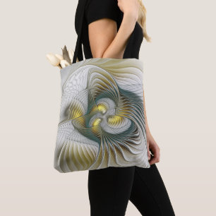 Nobly Golden Teal Abstract Fantasy Fractal Art Tote Bag
