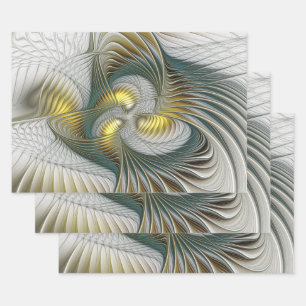 Nobly Golden Teal Abstract Fantasy Fractal Art Wrapping Paper Sheet