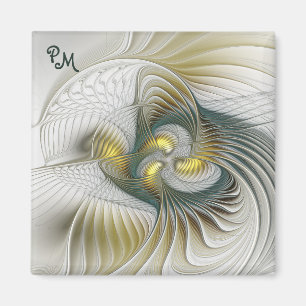 Nobly Golden Teal Abstract Fractal Art Initials Magnet