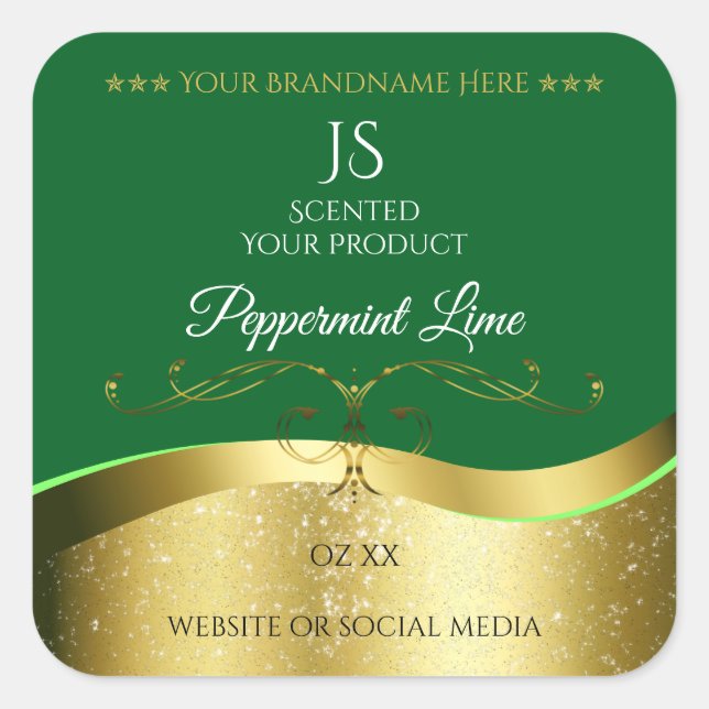 Nobly Wavy Gold Decor Dark Green Monogram Label (Front)