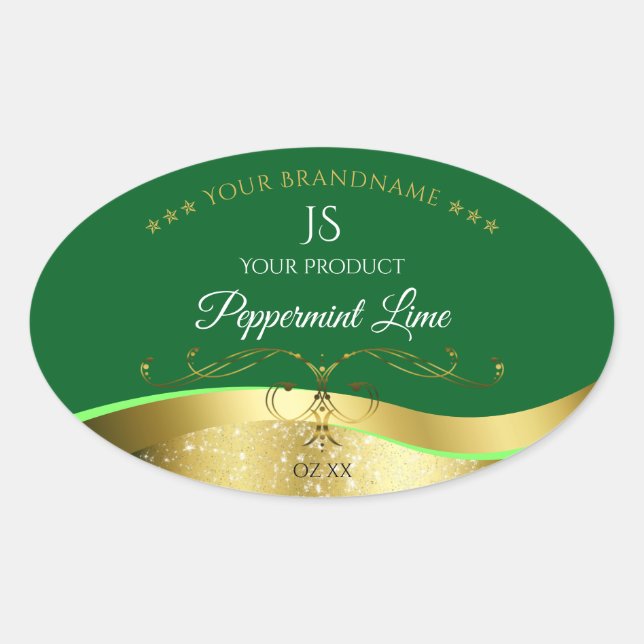 Nobly Wavy Gold Decor Dark Green Monogram Label (Front)
