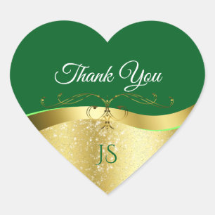 Nobly Wavy Gold Decor on Dark Green Thank You Heart Sticker