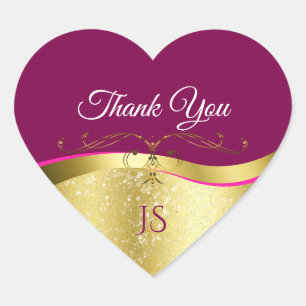 Nobly Wavy Gold Decor on Wine Red Thank You Heart Sticker