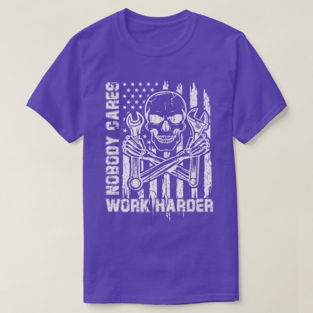 Nobody Cares Work Harder Skull Autocollant America T-Shirt (Design Front)