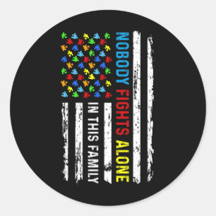 Nobody Fight Alone American Flag Puzzle Autism Awa Classic Round Sticker