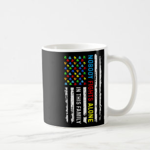 Nobody Fight Alone American Flag Puzzle Autism Awa Coffee Mug