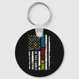Nobody Fight Alone American Flag Puzzle Autism Awa Key Ring