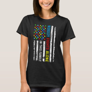 Nobody Fight Alone American Flag Puzzle Autism Awa T-Shirt