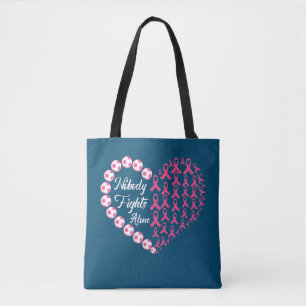 Nobody Fight Alone Pink Soccer Breast Cancer Heart Tote Bag