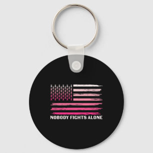 Nobody Fights Alone Breast Cancer Usa Flag Pink Ri Key Ring