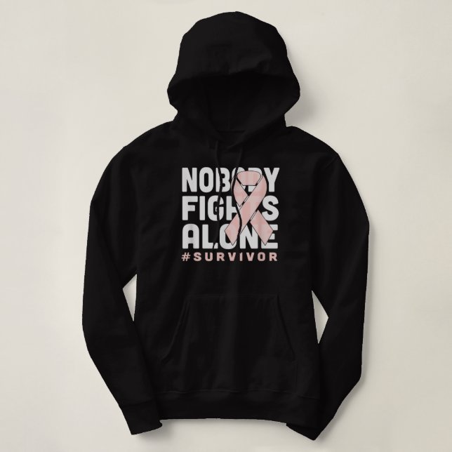 Nobody Fights Alone Peach Ribbon Uterine Cancer Su Hoodie (Design Front)