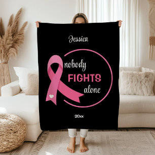 Nobody Fights Alone Pink Ribbon Black Fleece Blanket
