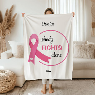Nobody Fights Alone Pink Ribbon Fleece Blanket