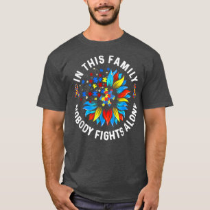 Nobody Fights Alone Sunflower Ribbon Puzzle Autism T-Shirt