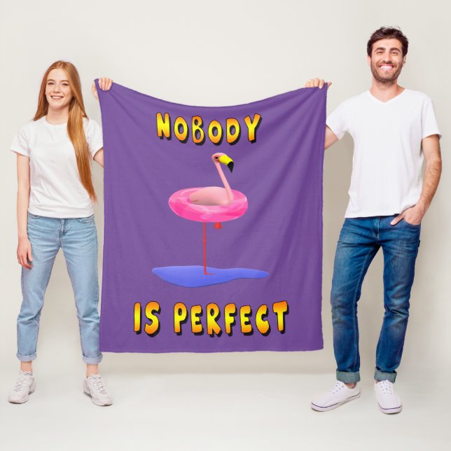 Nobody is perfect - flamingo with swimming ring fleece blanket (In Situ)