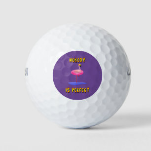 Nobody is perfect - flamingo with swimming ring golf balls