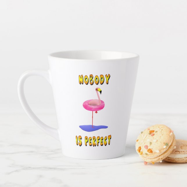 Nobody is perfect - flamingo with swimming ring latte mug (In Situ)