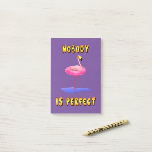 Nobody is perfect - flamingo with swimming ring post-it notes (On Desk)
