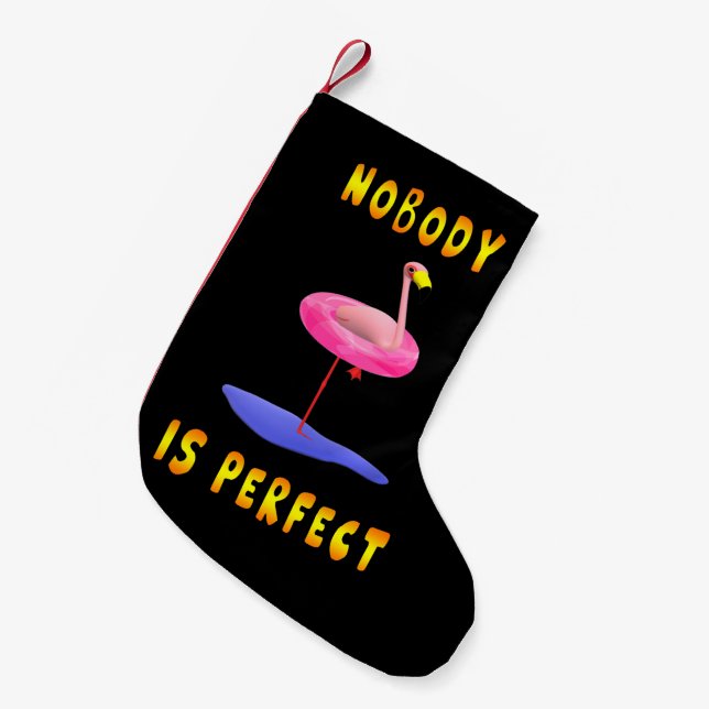 Nobody is perfect - flamingo with swimming ring small christmas stocking (Front (Hanging))