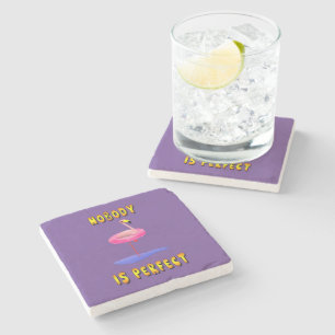 Nobody is perfect - flamingo with swimming ring stone coaster