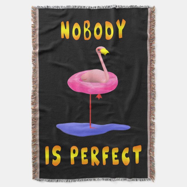 Nobody is perfect - flamingo with swimming ring throw blanket (Front Vertical)
