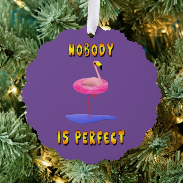 Nobody is perfect - flamingo with swimming ring tree decoration card (Insitu (Tree))