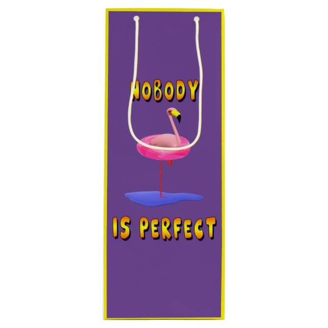 Nobody is perfect - flamingo with swimming ring wine gift bag (Front)