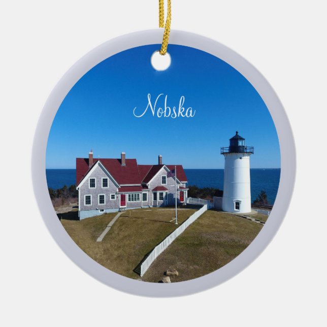 Nobska Lighthouse Cape Cod Christmas Ceramic Ornament (Front)