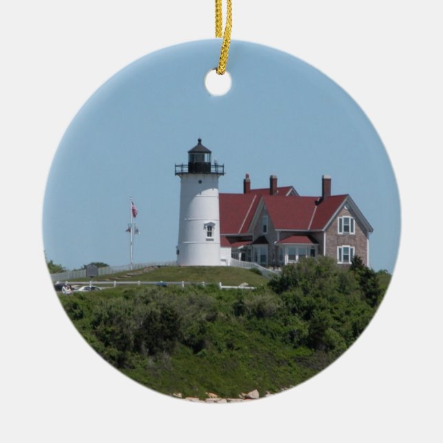 Nobska Point Light  Woods Hole Falmouth Ceramic Ornament (Front)