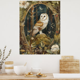 Noctural Magic Barn Owl and the Moon Poster