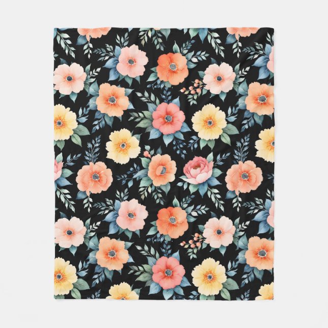 Nocturnal Bloomscape Fleece Blanket (Front)