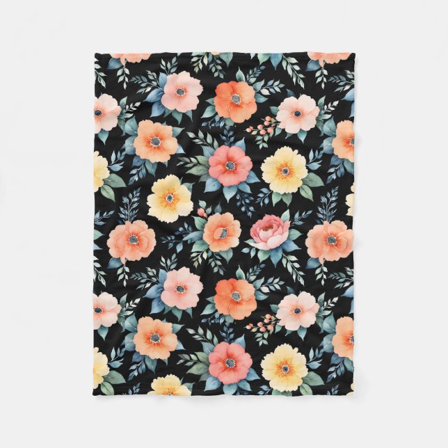 Nocturnal Bloomscape Fleece Blanket (Front)