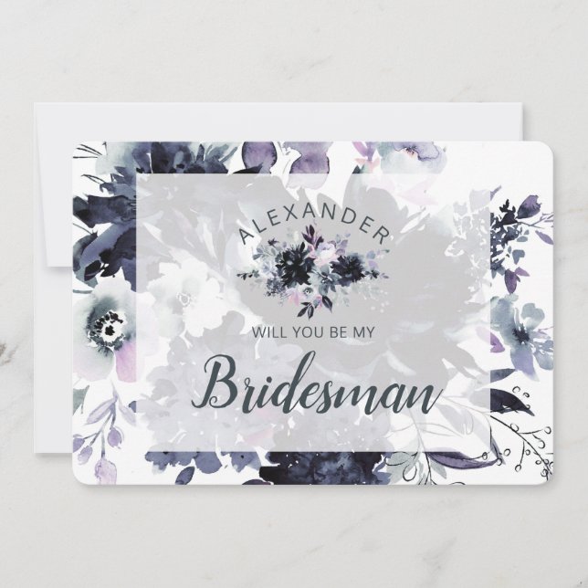 Nocturnal Floral Be My Bridesman Proposal Card (Front)
