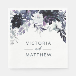 Nocturnal Floral Border Wedding Monogram Dinner Napkin