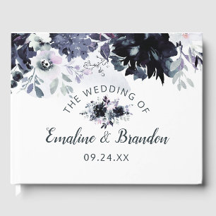 Nocturnal Floral Chic Navy Watercolor Wedding Guest Book