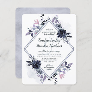 Nocturnal Floral Dusty Blue Diamond Wedding Invitation