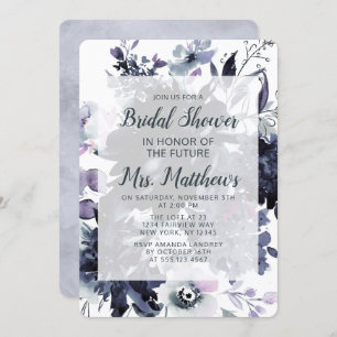 Nocturnal Floral Dusty Blue & Navy Bridal Shower Invitation
