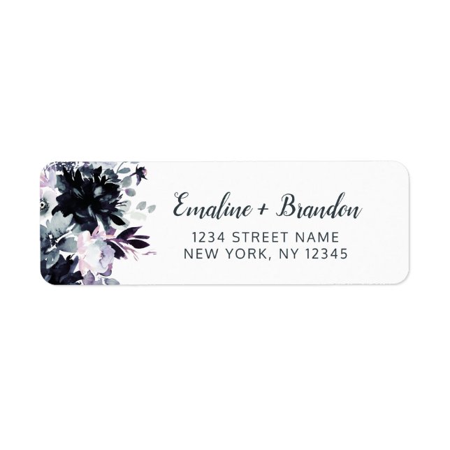 Nocturnal Floral Dusty Blue Wedding Return Address Label (Front)