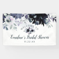 Nocturnal Floral Navy Blue Bridal Shower Welcome