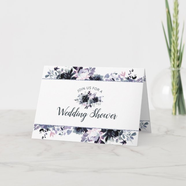 Nocturnal Floral Navy Blue Couple's Wedding Shower Invitation (Front)