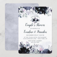 Nocturnal Floral Navy Blue Couple's Wedding Shower