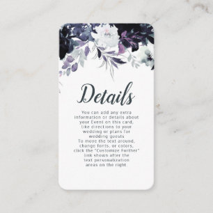 Nocturnal Floral Navy Dusty Blue Wedding Details Enclosure Card