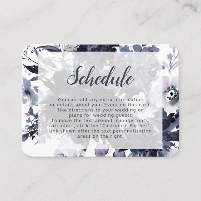 Nocturnal Floral Navy Framed Wedding Schedule Enclosure Card (Front)