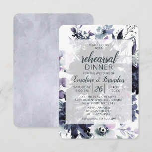 Nocturnal Floral Navy Wedding Rehearsal Dinner Invitation